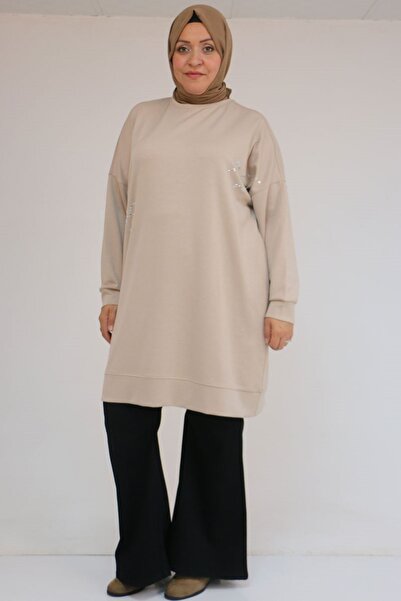 Eslina 58165 Plus Size Modal Tunic with Stone Print Detail - Mink