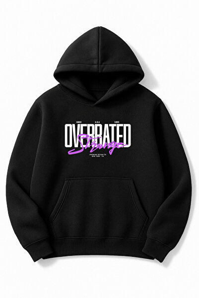 Altair Tr Black Oversized Overrated İnnerwork B Printed K Hooded Sweatshirt
