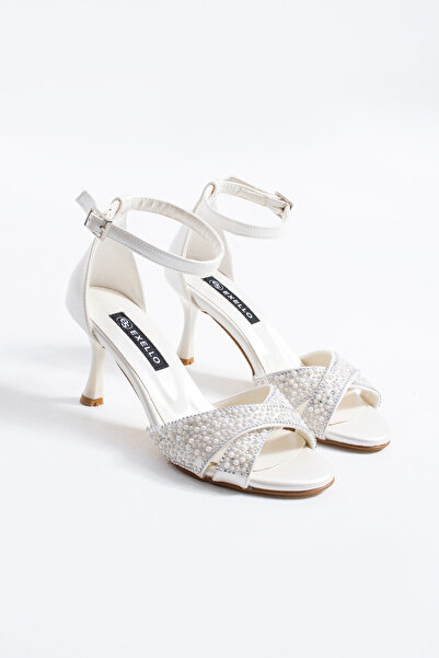 es exello Charm Goblet Heeled Cross Strap Pearl Bridal Shoes