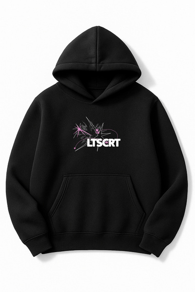 Altair Tr سويت شيرت أسود قصة فضفاضة للجنسين Ltscrt مطبوع بغطاء رأس