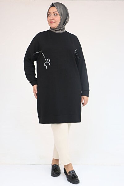 Eslina 58165 Plus Size Modal Tunic with Stone Print Detail - Black