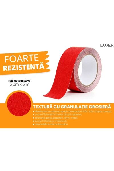 LUXER Anti-Slip Adhesive Tape For Stairs/Steps Indoor/Outdoor, Dimensions 5 cmx5 m, Red