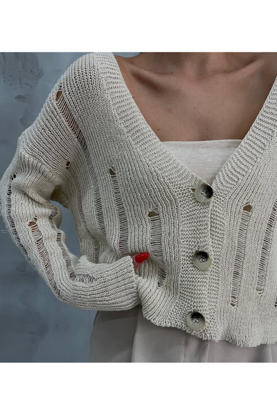 Nokta Premium Quality Cream Lace-Like Knit Cardigan