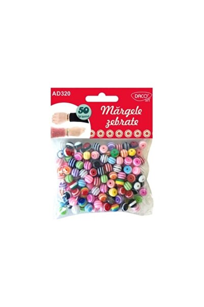 Daco Mărgele din plastic, multicolore, 50g, diametru 8mm, model zebră
