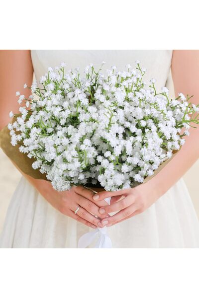 The Bros جومولوتين 12 قطعة من زهور أنفاس الطفل الاصطناعية ذات السيقان الطويلة (أبيض)