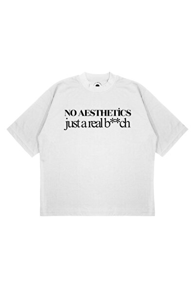 PURE EFFECT Tricou unisex oversize cu imprimeu NO AESTHETICS JUST, croială bo...