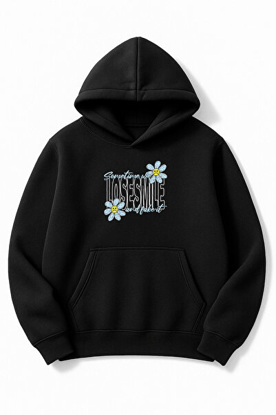 Altair Tr سويت شيرت أسود قصة فضفاضة للجنسين من Losesmile مطبوع بغطاء رأس