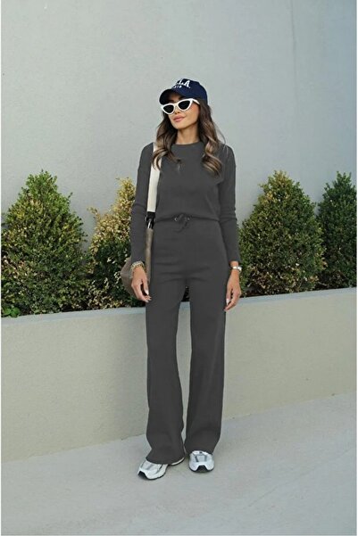 BARLİZ طقم نسائي جديد بأكمام طويلة موسمي مرن قماش مجدّل طقم علوي وسفلي