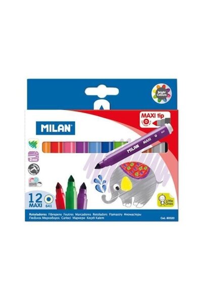 Milan Set of 12 Multicolored Markers Maxi, Thickness 2-7 mm