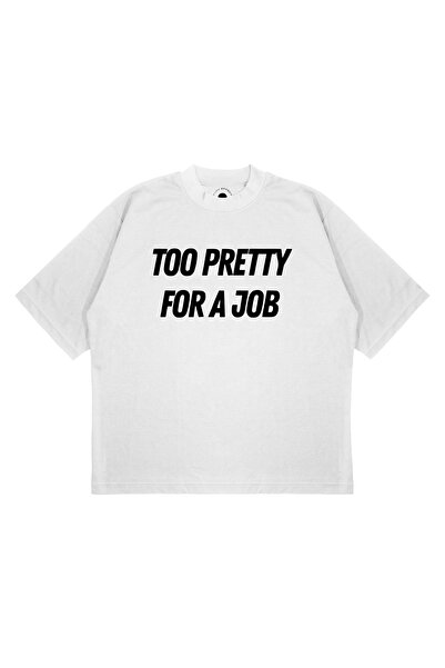 PURE EFFECT Unisex oversized TOO PRETTY FOR με τύπωμα Μπλουζάκι με χοντρό ύφασμα με χοντρή εφαρμογή