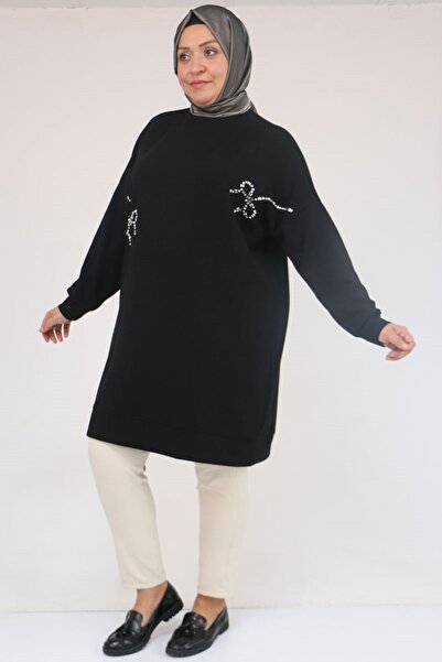 Eslina 58165 Plus Size Modal Tunic with Stone Print Detail - Black
