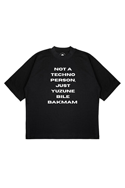 PURE EFFECT Unisex supradimensionat Not a Techno Person Yuzune Bile cu imprimeu Boxy Fit țesătură groasă tricou