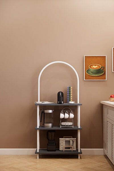 Phobia Döndür Tak Modüler 3 Raflı Kahve Köşesi Çok Amaçlı Mutfak Rafı, Kolay Kurulumlu Raf Sistemi