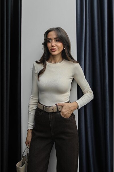 Havoş Cream Bodysuit with Snap Closure at the Bottom