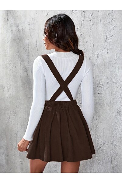 JANES فستان قصير مخملي صغير بتفاصيل متقاطعة من الخلف للنساء