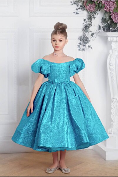 KINGDOM KIDS Kız Çocuk Özel Gün Brokar Elbise – Balon Kol