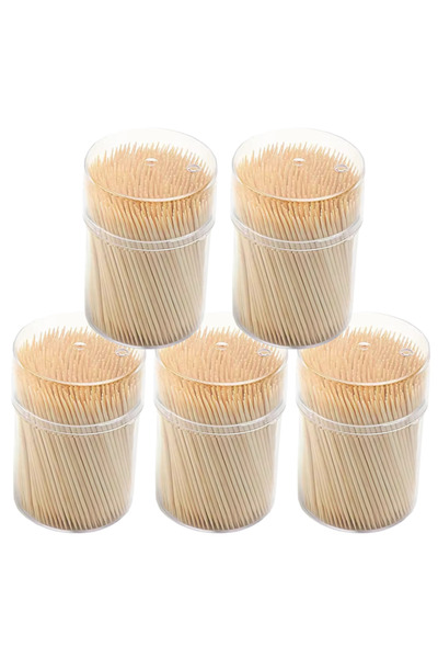 LYOBEST Σετ 5x ξύλινα οδοντογλυφίδες σε στρογγυλό σωληνάριο, 65x2 mm, 500 τεμ.