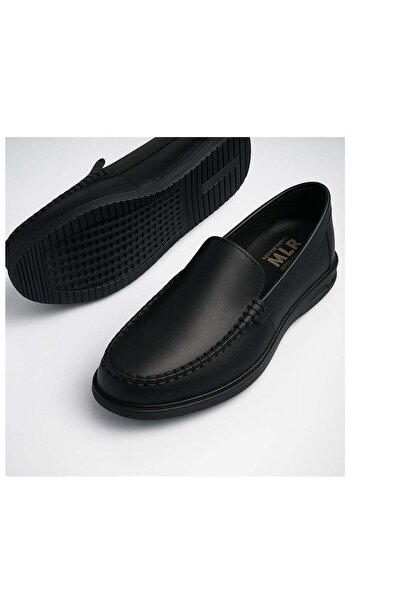 MLR Shoe Genuine Leather Black Hand-Stitched Black Rubber Sole