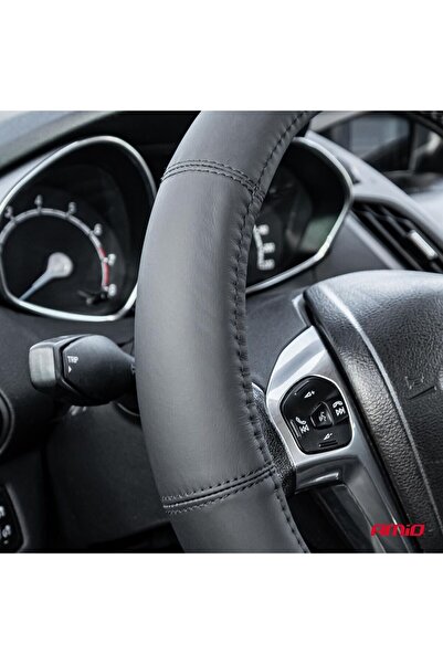 AMIO Genuine Leather Steering Wheel Cover, Black color, size S (steering wheel 35-37cm) AVX-AM03545