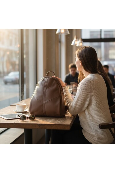 Lucmark Women's Backpack Handbag, Leather, Minimalist Design, 29.5 x 15 x 23.5 cm, Brown