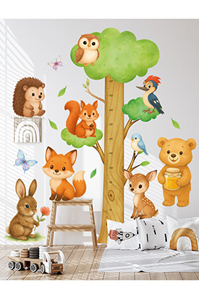 Sticker Sepetim Sulu Boya Orman Dostları XL Boy Ölçer Duvar Sticker – Çocuk O...
