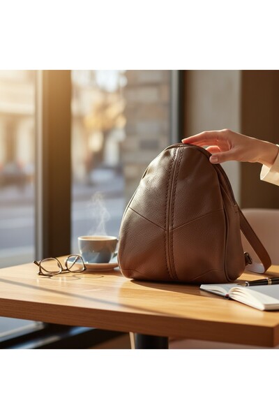 Lucmark Women's Backpack Handbag, Leather, Minimalist Design, 29.5 x 15 x 23.5 cm, Brown