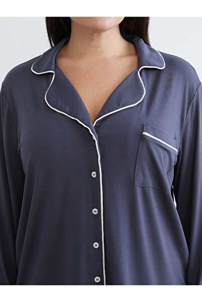 LC Waikiki Indigo Plus Size Shirt Collar Women's Pajama Set