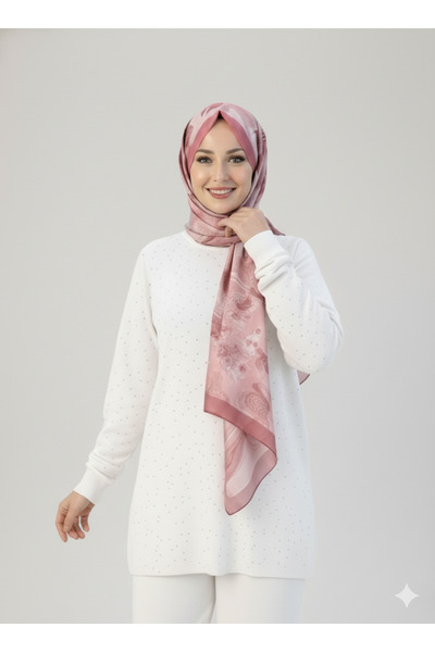 Blue Morpho Stone Detailed Modal Fabric Hijab Tunic Set