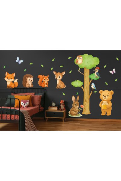 Sticker Sepetim Watercolor Forest Friends XL Height Chart Wall Sticker – Children's Room Decor