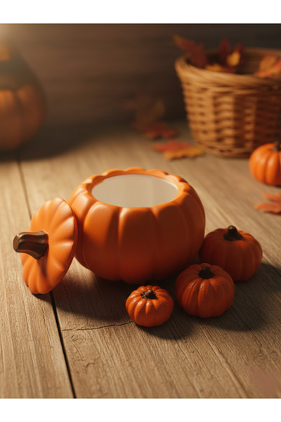 KANERUZ 5 Parça Balkabağı Seti, Vernikli, Dekoratif Obje, Biblo (Ürünün Ölçüs...