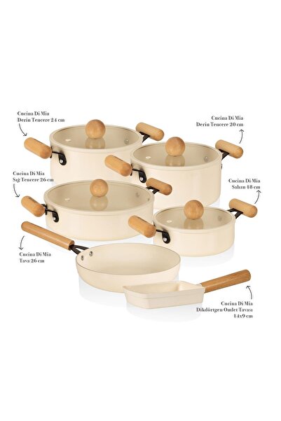 RİVO HOME DECOR Cucina Di Mia Induction Base Ceramic Cookware Set 10 Pieces