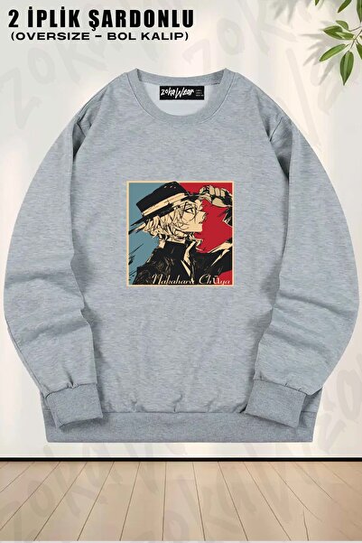ZOKAWEAR Φούτερ Unisex Nakahara Chuya με τύπωμα oversized με λαιμόκοψη