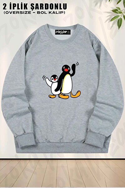 ZOKAWEAR سويت شيرت بياقة دائرية للجنسين من بينجو مطبوع قصة فضفاضة