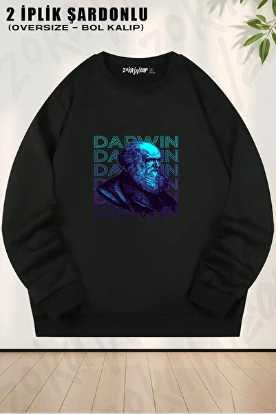 ZOKAWEAR Φούτερ Unisex Charles Darwin Portrait με τύπωμα oversized με λαιμόκοψη