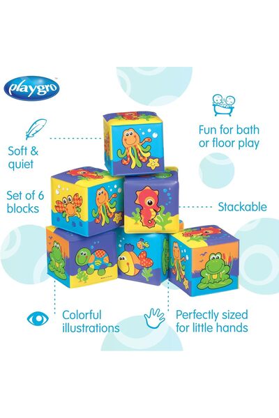 Playgro Soft Polyester Bath Blocks for Babies, Multi-Coloured, 0-24 Months