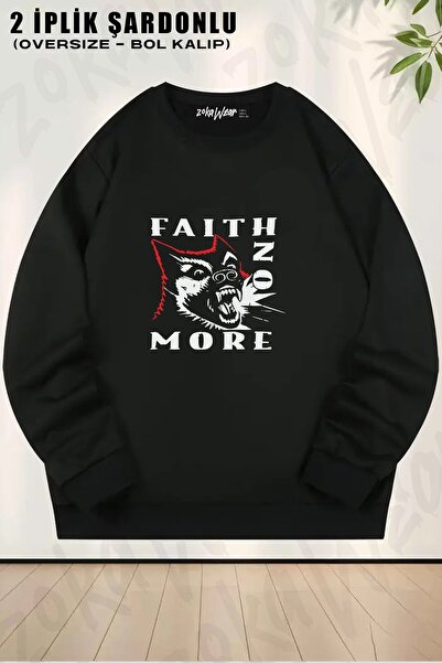 ZOKAWEAR سويت شيرت للجنسين من Faith No More مطبوع قصة فضفاضة برقبة دائرية