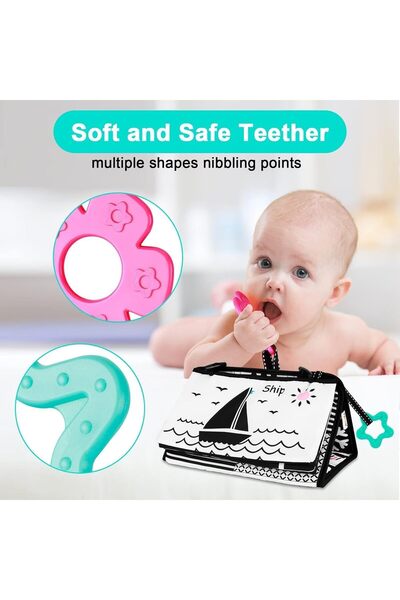 Generic Baby Tummy Time Mirror with Teether and Soft Cloth Book - Black & White, 0-6 Months