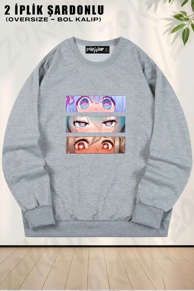 ZOKAWEAR Unisex Lewd Eyes Bundle Printed Oversized Crew Neck Sweatshirt