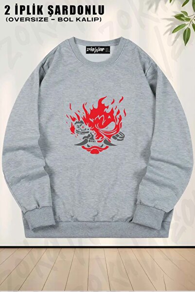 ZOKAWEAR Unisex Cyberpunk Samurai Printed Oversized Crew Neck Sweatshirt