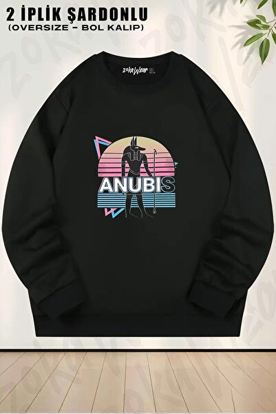 ZOKAWEAR سويت شيرت أنوبيس مطبوع قصة فضفاضة برقبة دائرية للجنسين