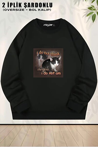 ZOKAWEAR Unisex I Do Not Think Therefore I Do Not Am Printed Oversized Crew Neck Sweatshirt