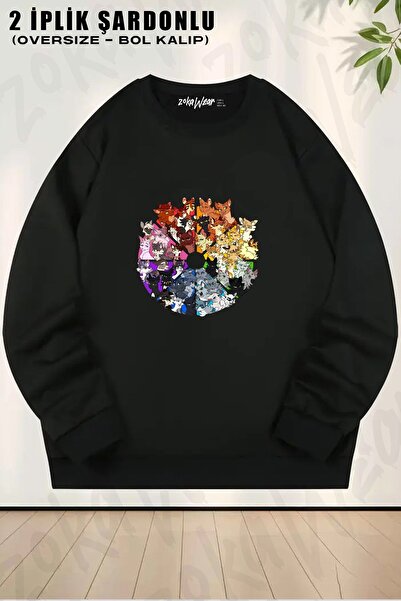 ZOKAWEAR Unisex Warrior cats color wheel με τύπωμα oversized Φούτερ με λαιμόκοψη