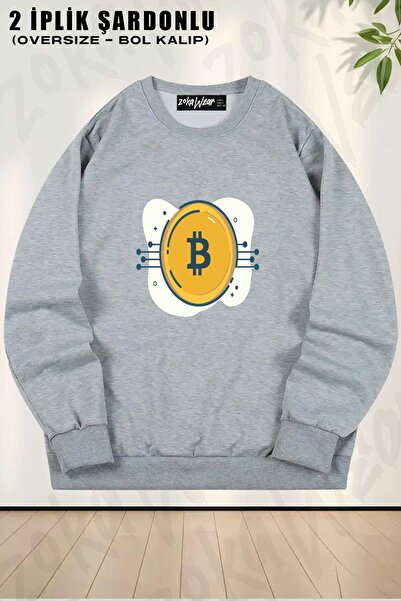 ZOKAWEAR Φούτερ Unisex Bitcoin Coin Crypto Currency 2 με τύπωμα oversized με λαιμόκοψη