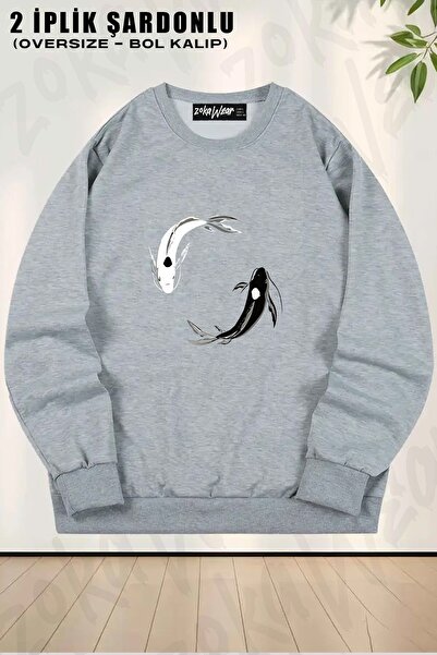 ZOKAWEAR سويت شيرت يين يانغ كوي للجنسين، أفاتار مطبوع قصة فضفاضة برقبة دائرية