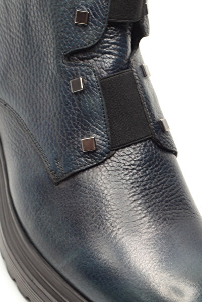 Bruno Shoes Lacivert Eskitme Hakiki Deri Elastik Bağcıklı Fermuarlı Hafif Eva Taban Erkek Postal Bot