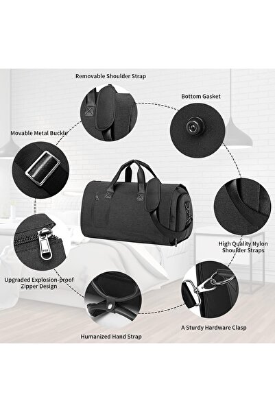 Generic Carry-On Convertible Garment Duffle Bag – 2-in-1 Hanging Suit Travel Bag (Black)