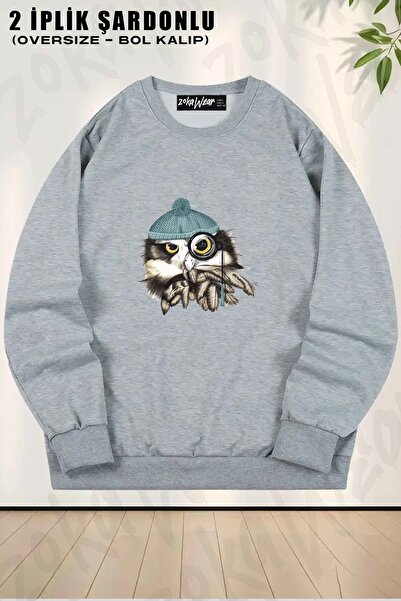 ZOKAWEAR Φούτερ Unisex Owl v4 με τύπωμα oversized με λαιμόκοψη