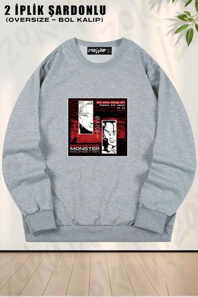 ZOKAWEAR Unisex Monster Johan & Tenma cu imprimeu supradimensionat guler rotu...