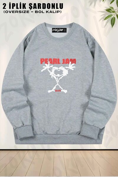 ZOKAWEAR Unisex Pearl Jam, Alive, Rock, cu imprimeu supradimensionat guler ro...