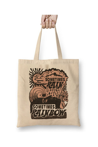 Toyaso Μερικές φορές Rainbow White Tote Bag Τσάντα αγορών με μακριά λαβή Τσάν...